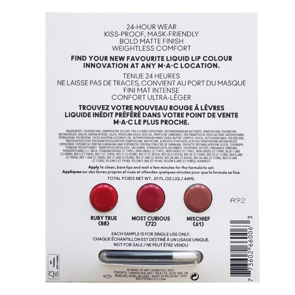 FREE💝 MAC Cosmetics Locked Kiss Ink 24HR Lip Color 3 SHADE SAMPLE CARD - Picture 2 of 11